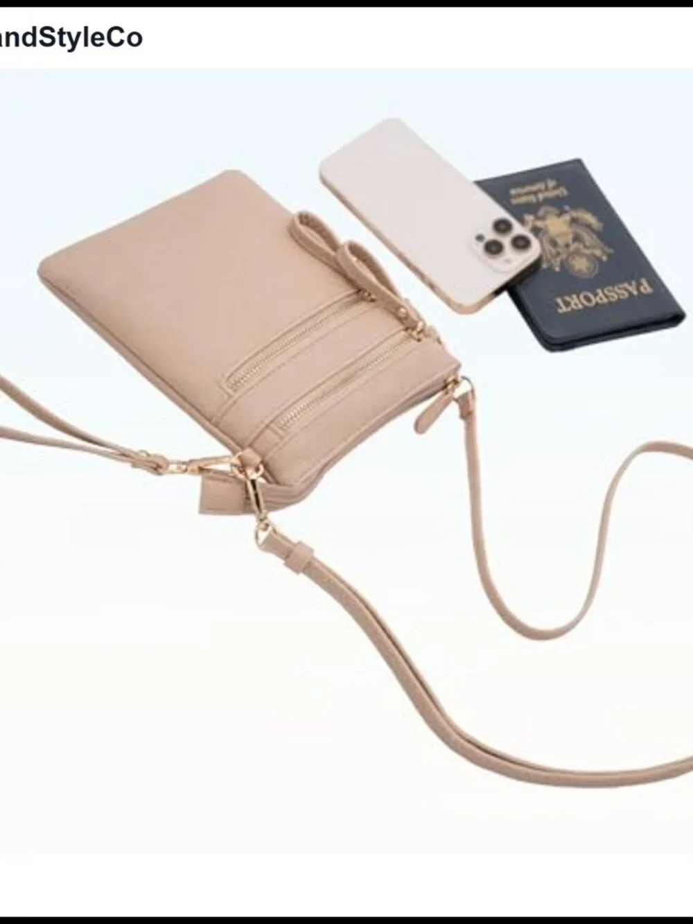 Multi Pocket Crossbody Bag with Detachable Wristlet Faux Leather Travel Purse